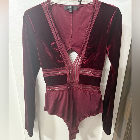 Lulu's Red Cut Out Suede Bodysuit - Picture 1 of 2